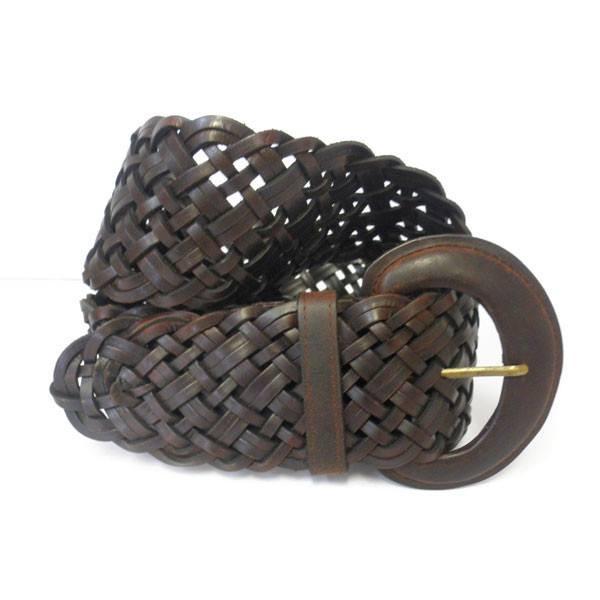 BELINDA - Womens Chocolate Leather Plaited Belt  - Belt N Bags