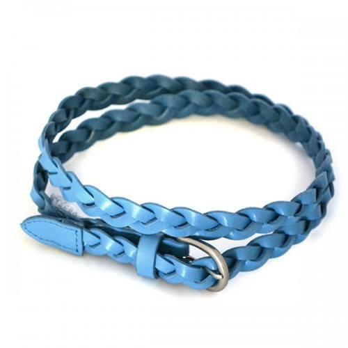 CAROL - Womens Light Blue Genuine Leather Skinny Plaited Belt  - Belt N Bags
