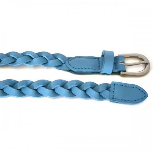CAROL - Womens Light Blue Genuine Leather Skinny Plaited Belt  - Belt N Bags