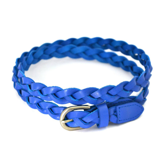 CAROL - Womens Cobalt Blue Genuine Leather Skinny Plaited Belt  - Belt N Bags