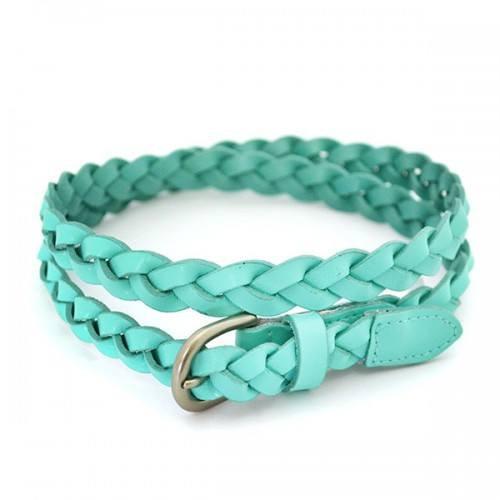 CAROL - Womens Green Skinny Plaited Leather Belt  - Belt N Bags