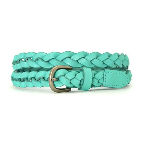 CAROL - Womens Green Skinny Plaited Leather Belt  - Belt N Bags