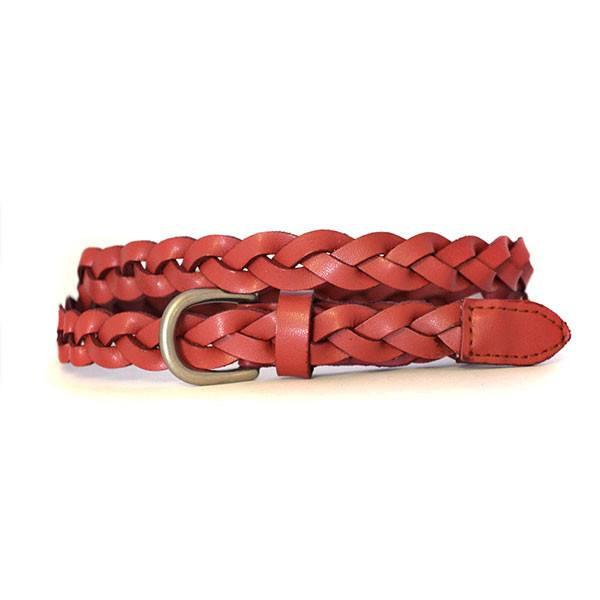 CAROL - Womens Rust Red Genuine Leather Plaited Belt  - Belt N Bags