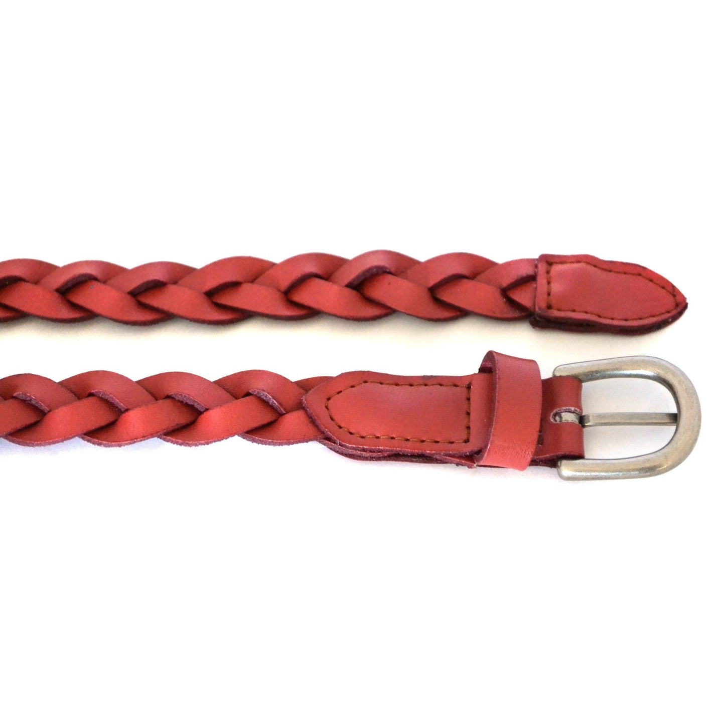 CAROL - Womens Rust Red Genuine Leather Plaited Belt  - Belt N Bags
