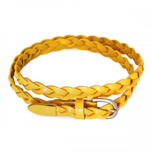 CAROL - Womens Yellow Braided Genuine Leather Plaited Belt  - Belt N Bags