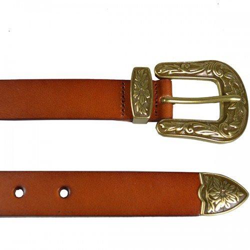 CAMDEN -  Lux Leather Brown Western Belt with Gold Floral Embossed Metal  - Belt N Bags