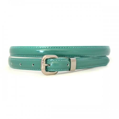 CARRIE - Womens Forest Green Patent Skinny Leather Belt with Silver Buckle - Belt N Bags