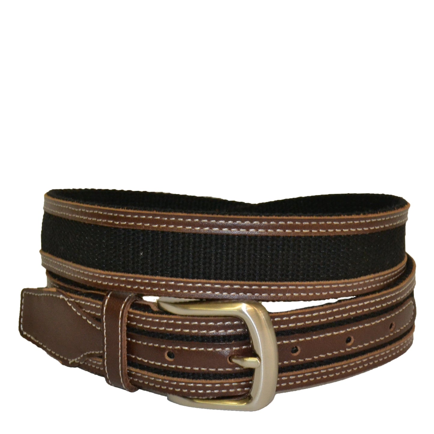 BYRON - Cotton Canvas Men's Black and Brown Leather Belt - Belt N Bags