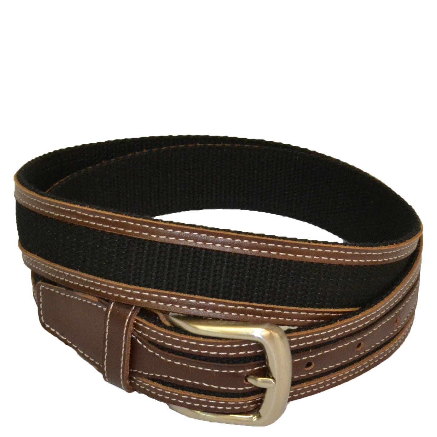 BYRON - Cotton Canvas Men's Black and Brown Leather Belt - Belt N Bags