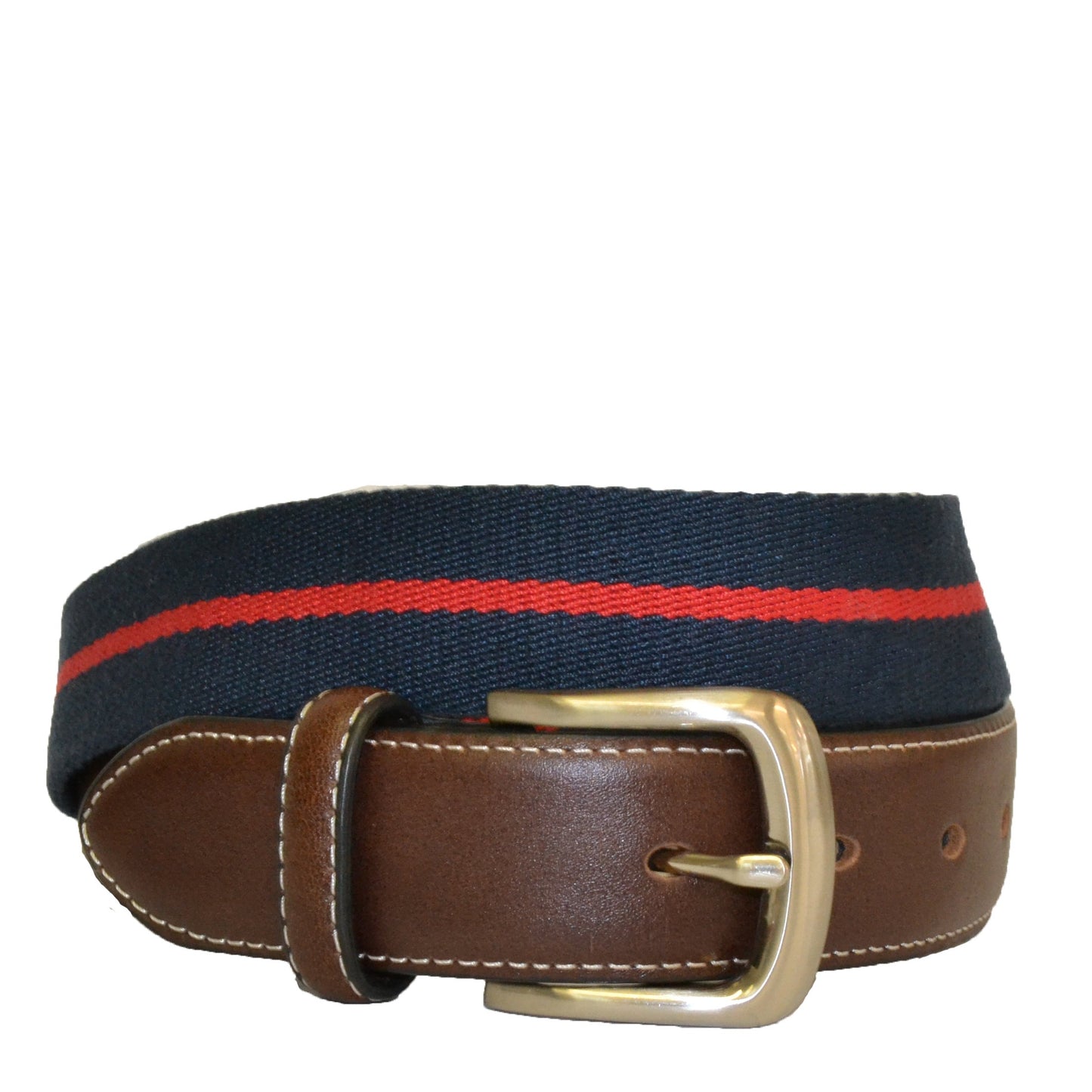 DUKE - Canvas Men's Navy Red Stripe Leather Belt - Belt N Bags