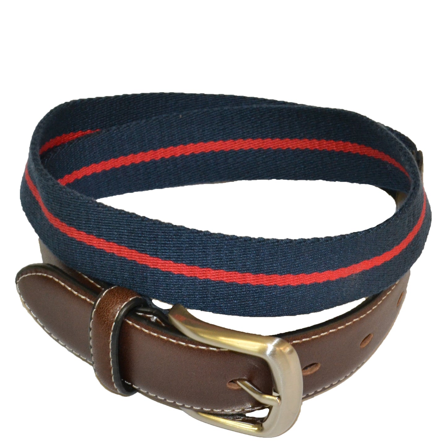 DUKE - Canvas Men's Navy Red Stripe Leather Belt - Belt N Bags