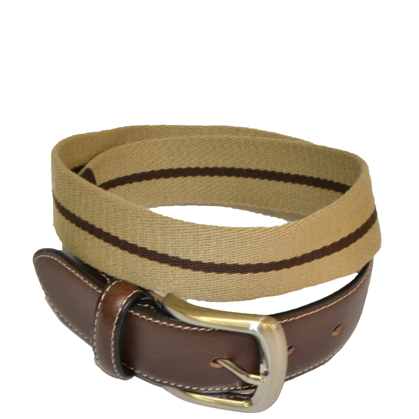 DUKE - Cotton Canvas Men's Brown Single Stripe Leather Belt - Belt N Bags