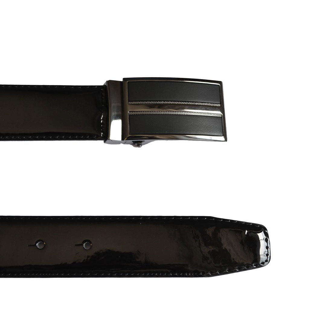 WILLIAM- Men's Black Patent Genuine Leather Belt with Shield Buckle