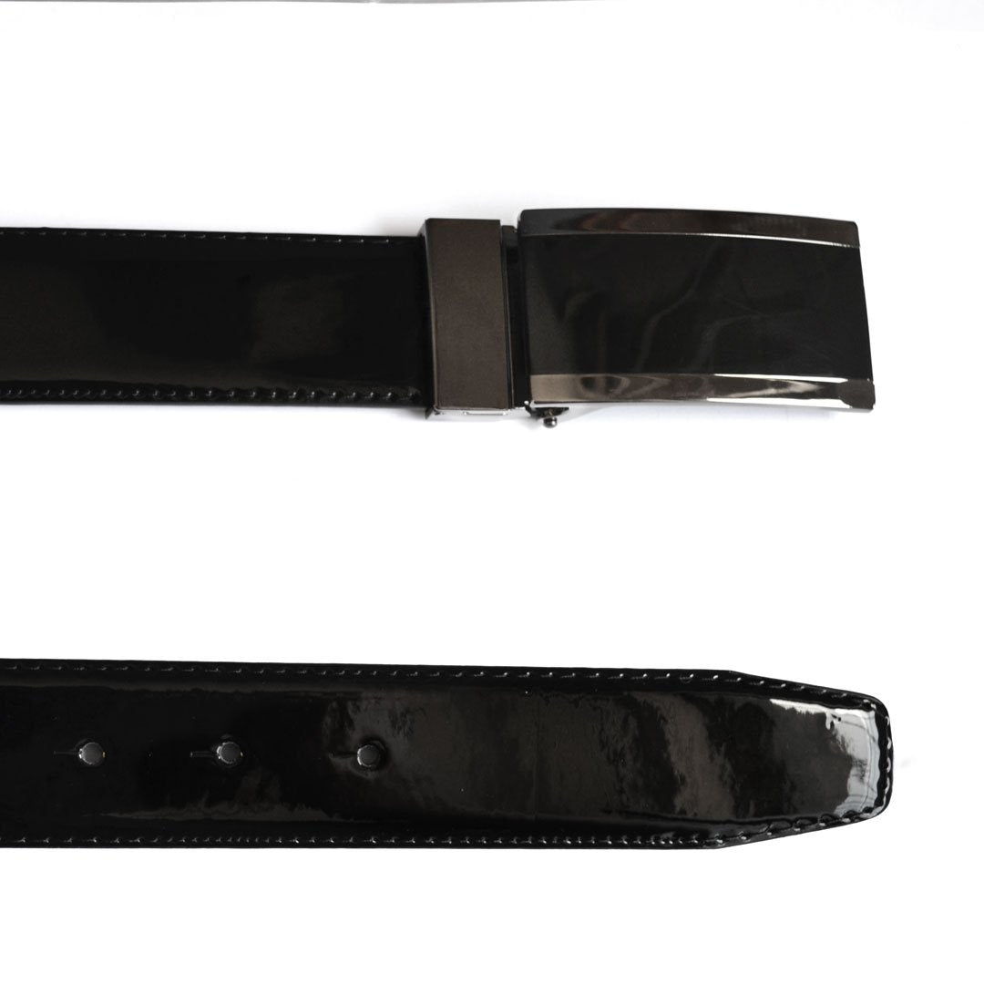 PATRICK - Men's Black Patent Genuine Leather Belt with Shield Buckle