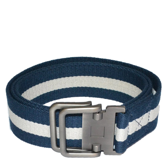 ZEUS - Mens Navy and White Cotton Canvas Webbing Belt with Slide Through Buckle - BeltNBags