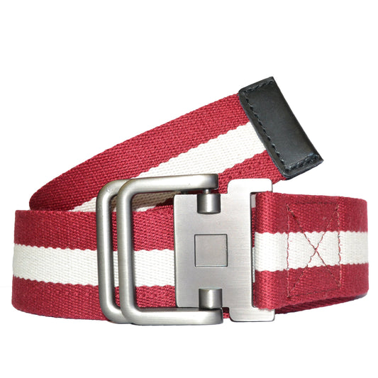 ZEUS - Mens Red and White Cotton Canvas Webbing Belt with Slide Through Buckle - BeltNBags