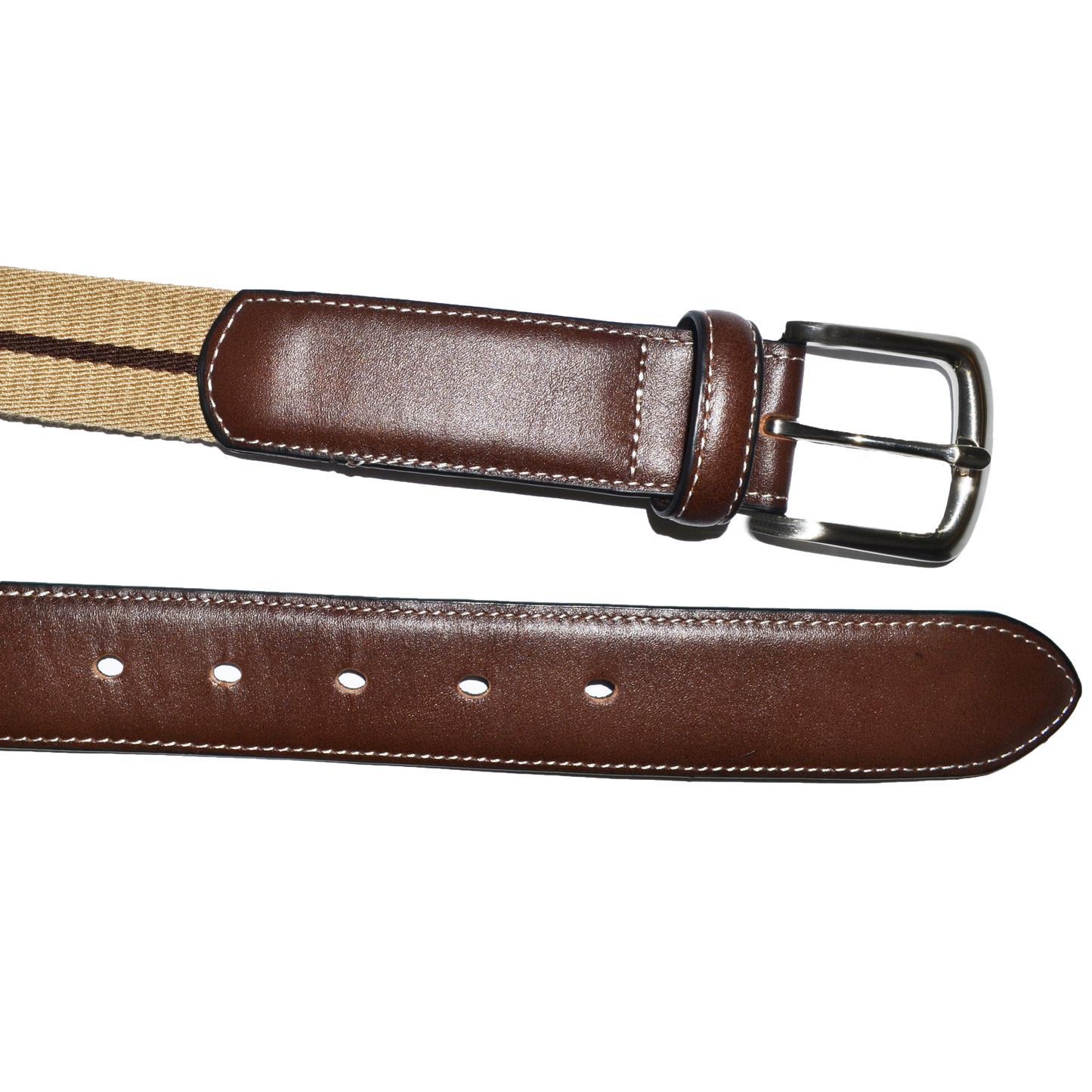 DUKE - Cotton Canvas Men's Brown Single Stripe Leather Belt - Belt N Bags