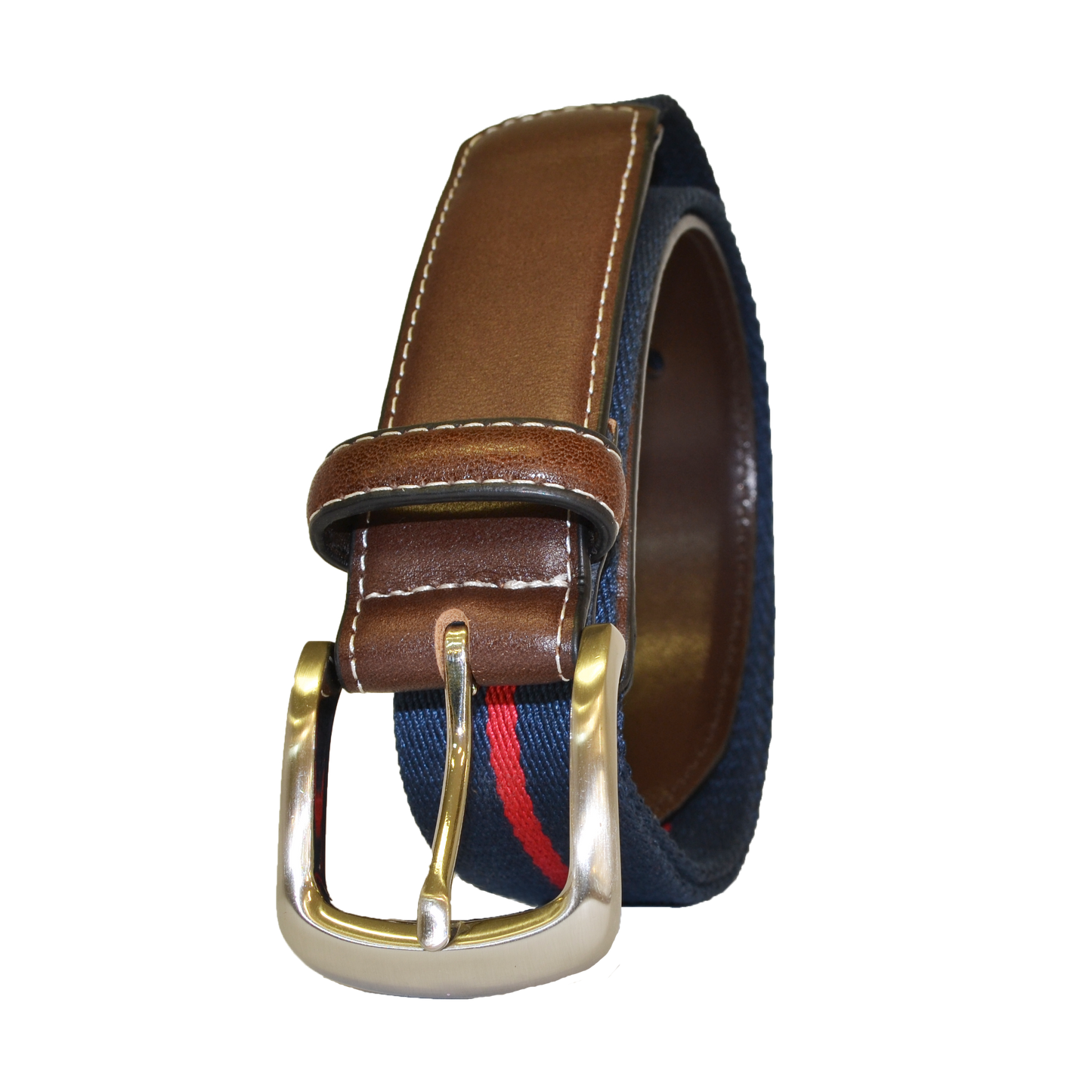 DUKE - Canvas Men's Navy Red Stripe Leather Belt - Belt N Bags