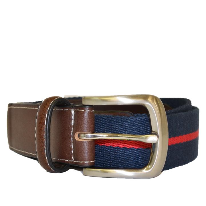 DUKE - Canvas Men's Navy Red Stripe Leather Belt - Belt N Bags