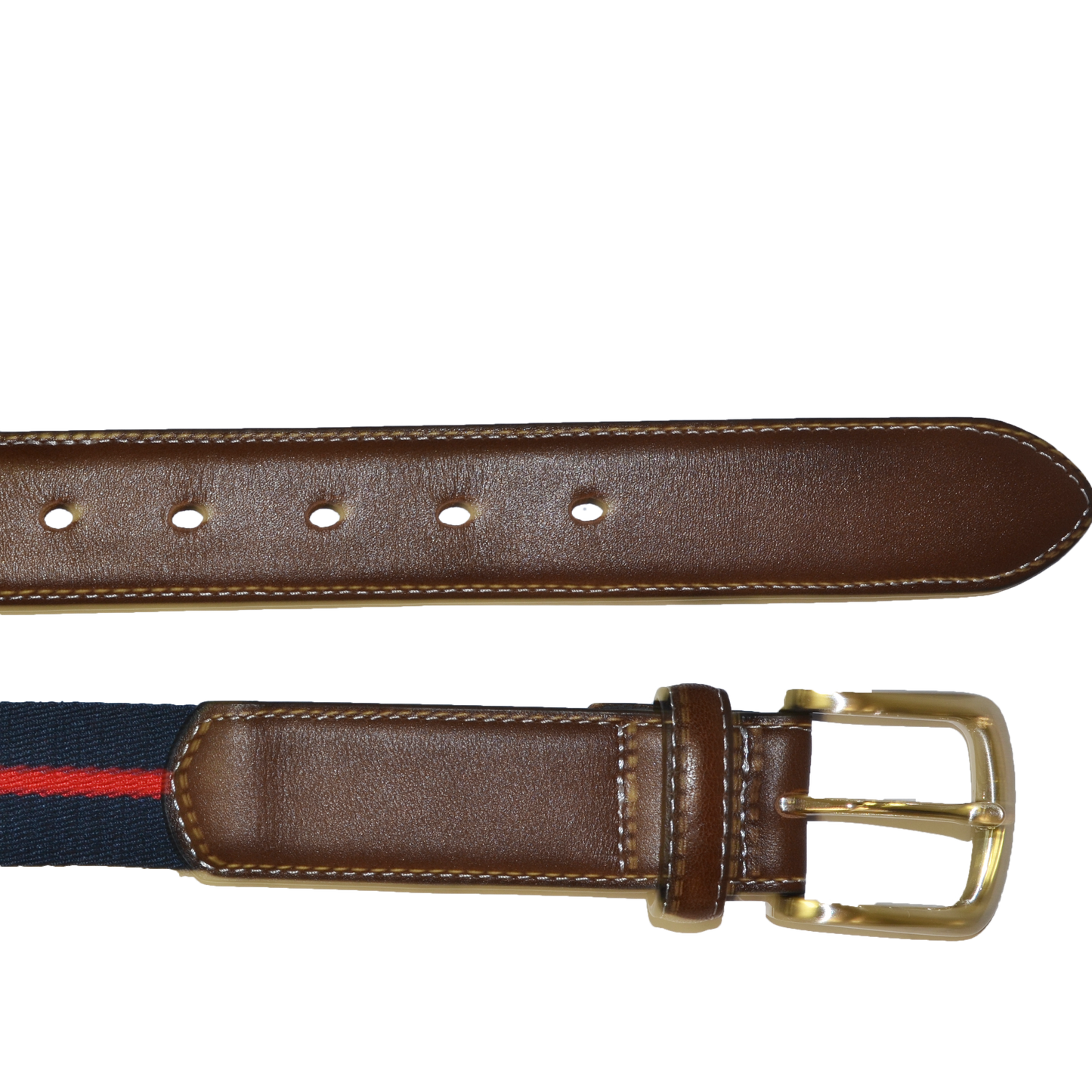 DUKE - Canvas Men's Navy Red Stripe Leather Belt - Belt N Bags