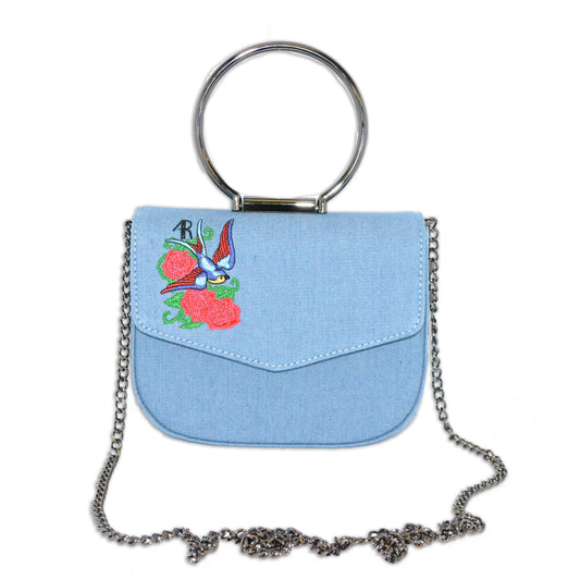 ABERMAIN - Denim Floral Bag With Ring Handle - Belt N Bags