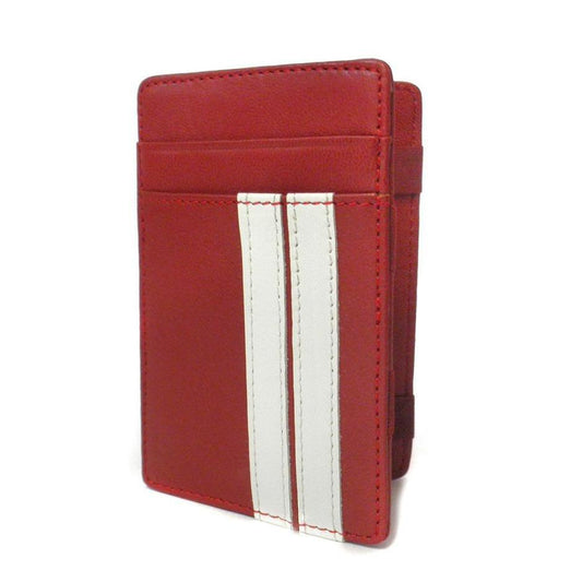 ELLIS - Mens Red Genuine Leather Wallet Magic Flip Wallet with Stripes - Belt N Bags