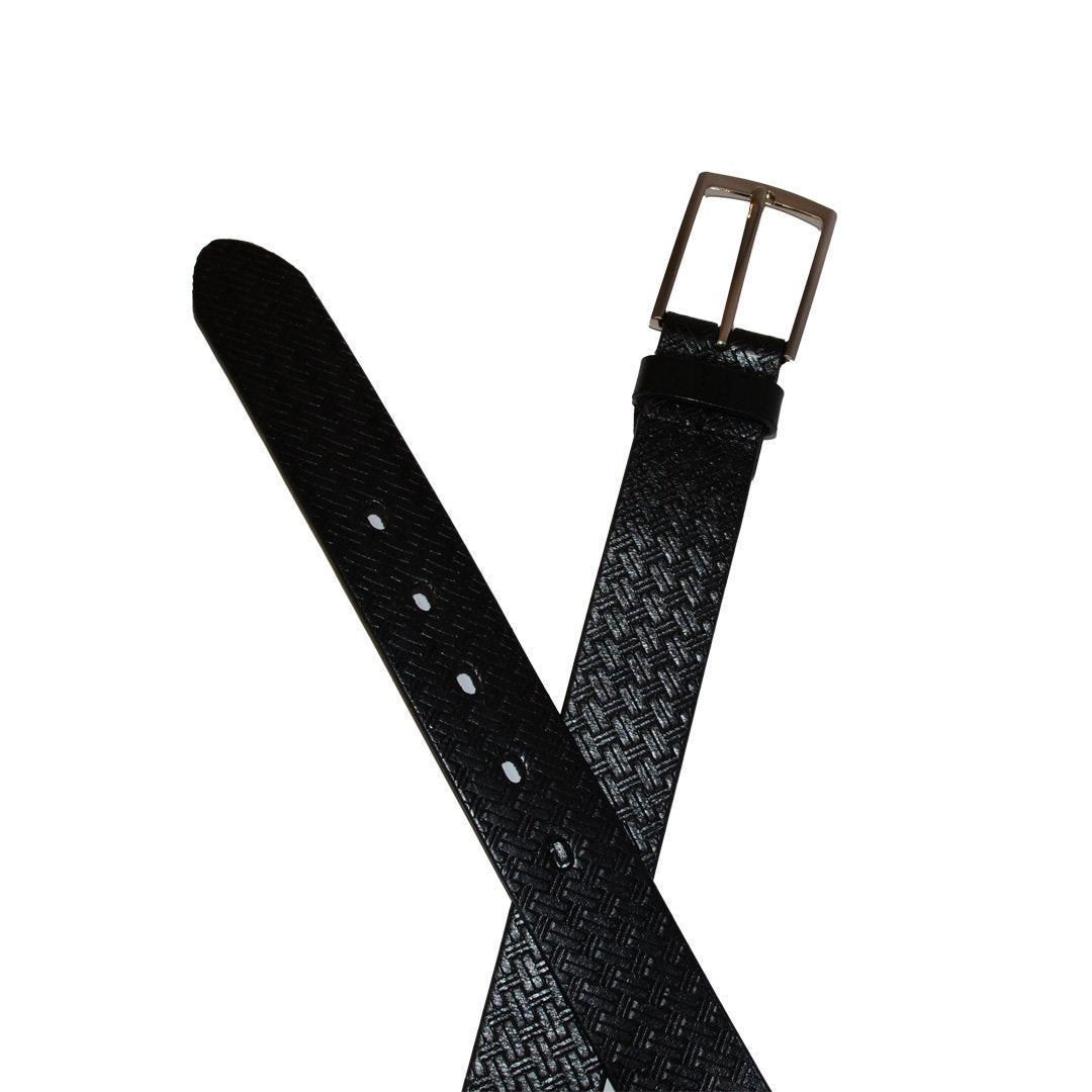 FABIAN - Mens Black Leather Textured Belt - Belt N Bags