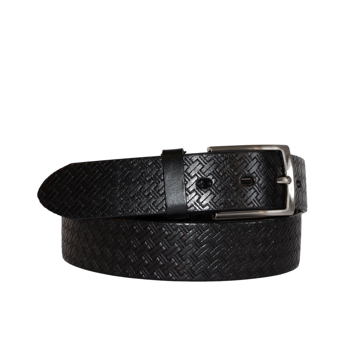 FABIAN - Mens Black Leather Textured Belt - Belt N Bags
