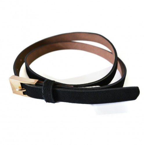 FAITH - Womens Soft Suede Black Genuine Leather Belt with Gold Buckle  - Belt N Bags