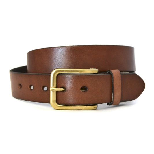 FLORIDA - Mens Tan Genuine Leather Belt with Antique Gold Buckle - Belt N Bags