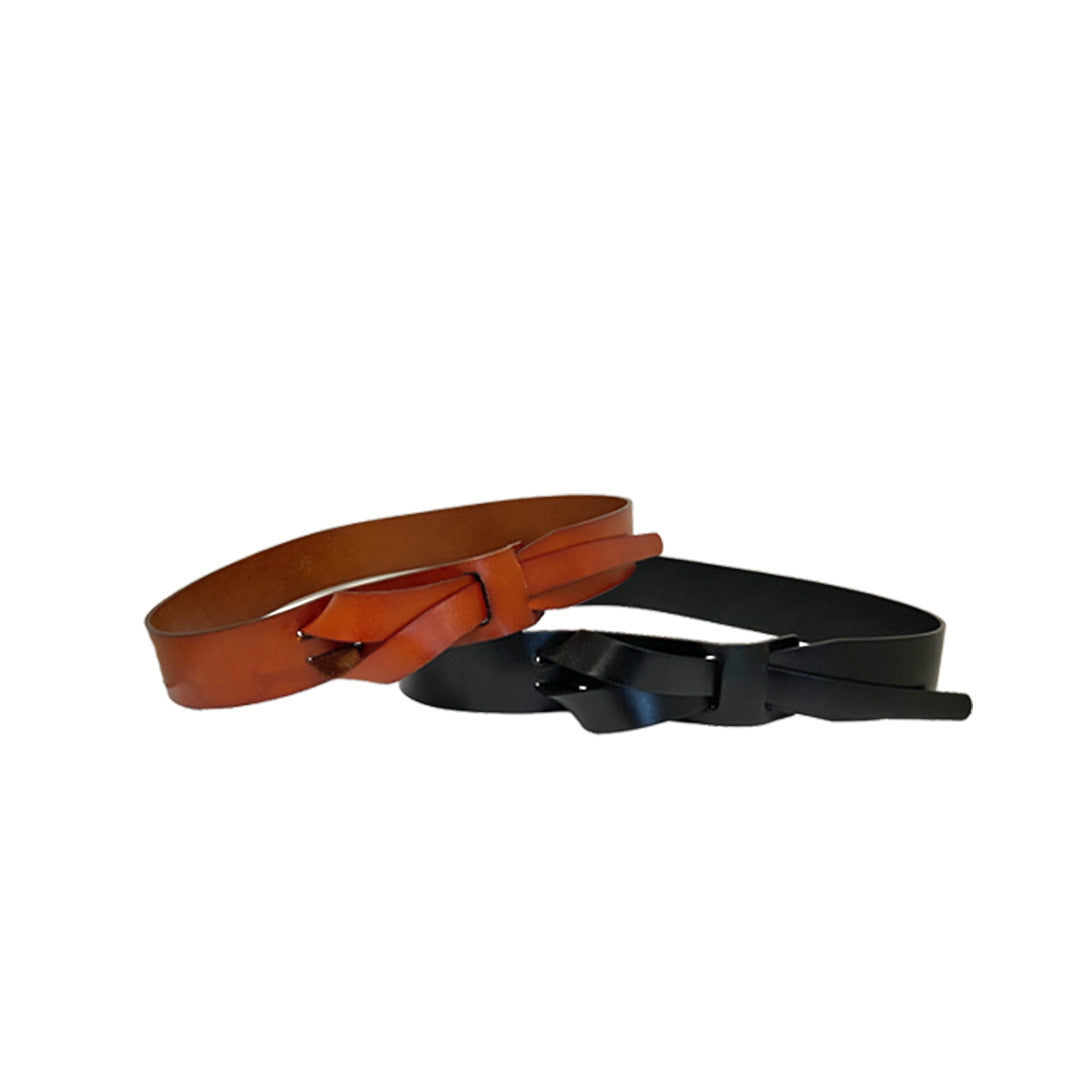 FRESHWATER - Black Genuine Leather Knot Belt