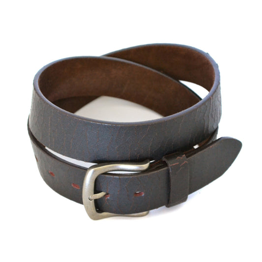 HEATH - Mens Brown Leather Belt with Crackle Finish - Belt N Bags