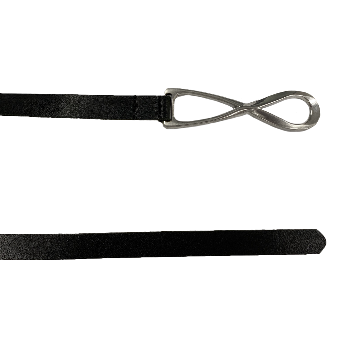 MARENGO - Women's Black Genuine Leather Skinny Belt