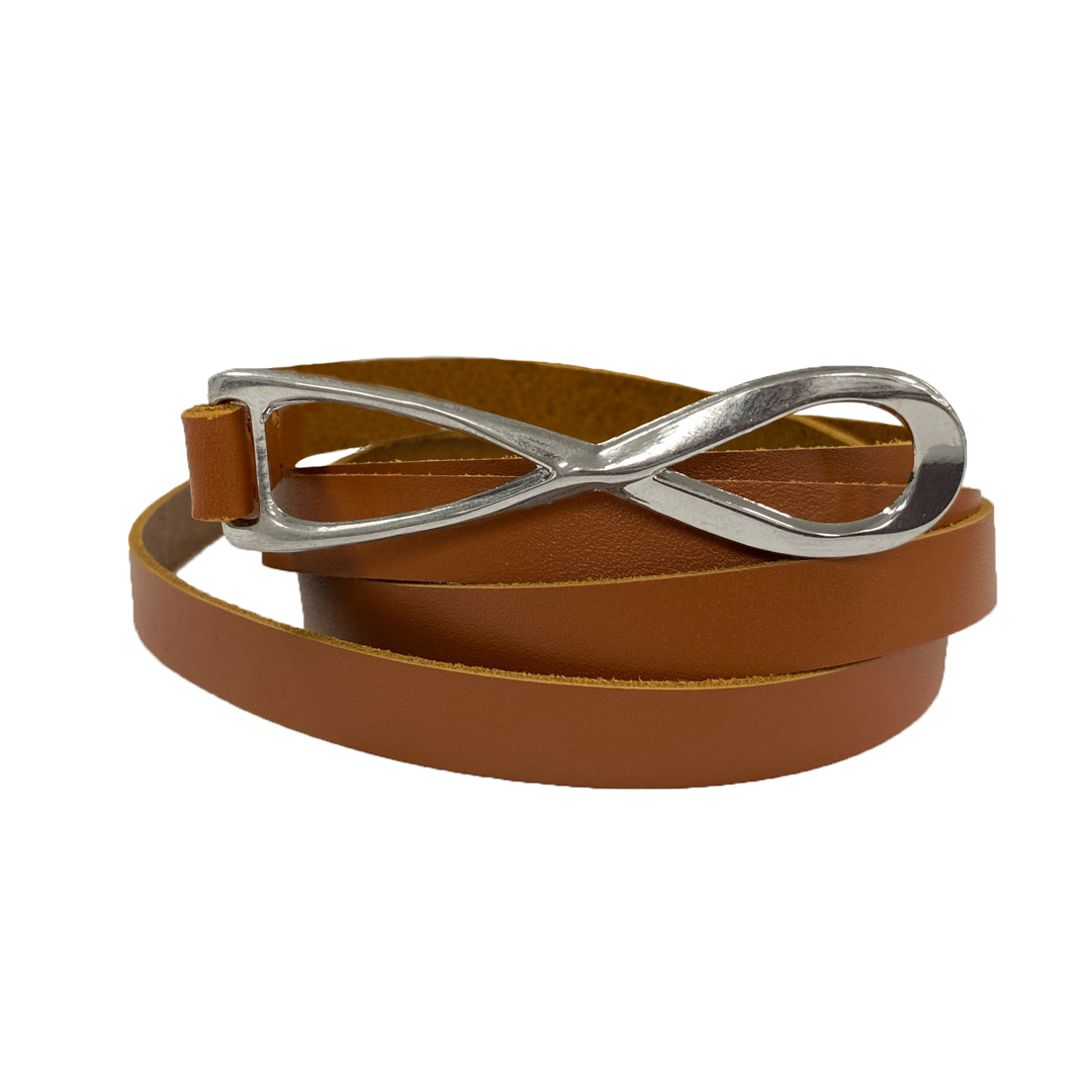 MARENGO - Women's Tan Genuine Leather Skinny Belt