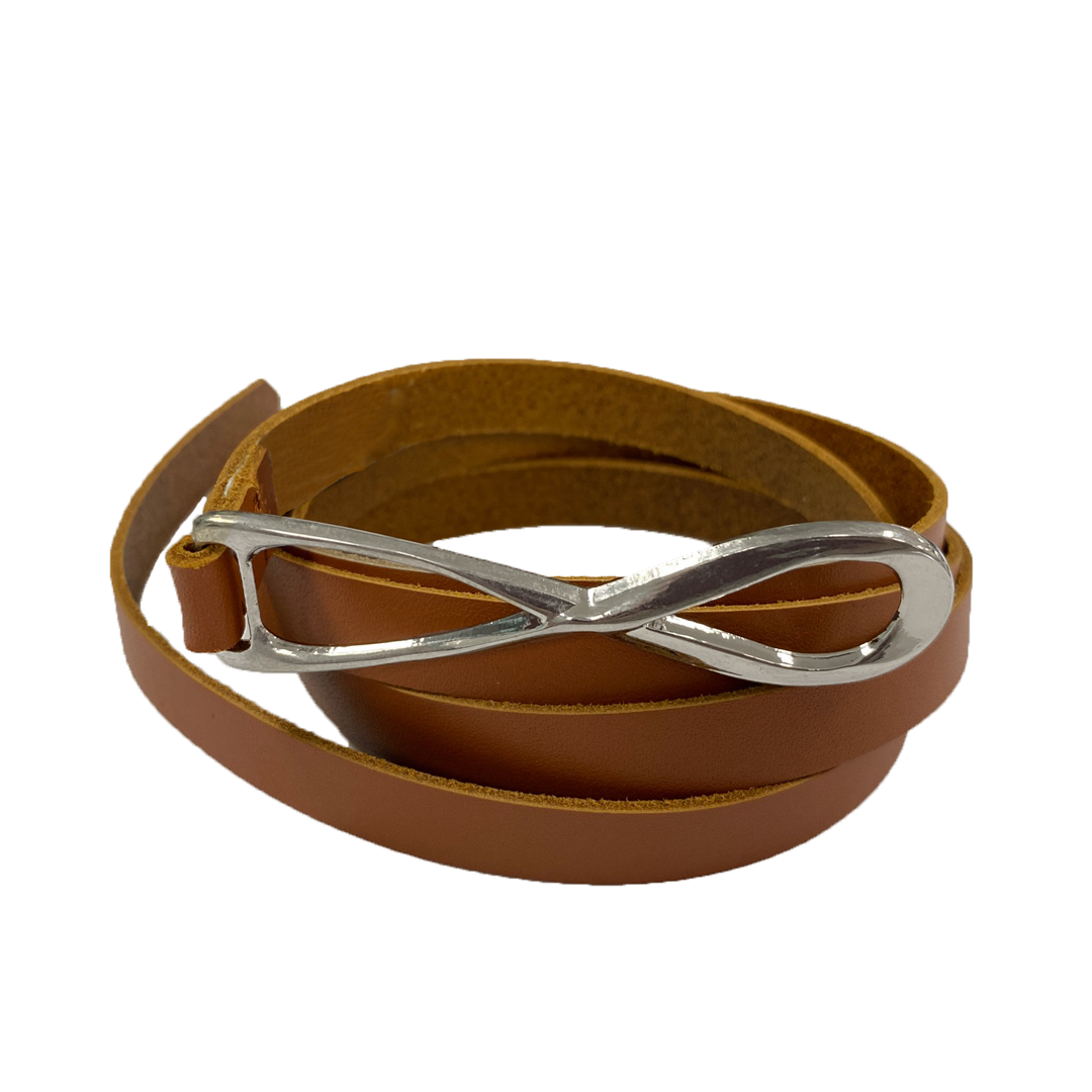 MARENGO - Women's Tan Genuine Leather Skinny Belt