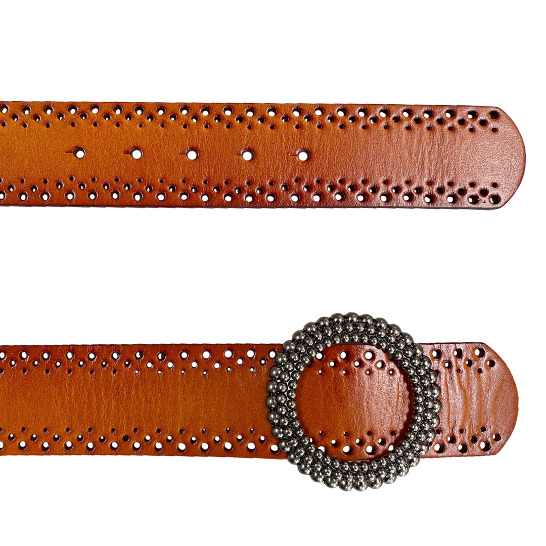 LILYDALE - Women's Tan Genuine Leather Belt with Round Silver buckle