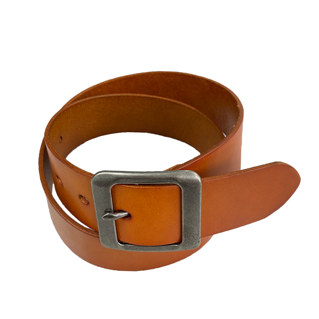 ROSEDALE - Women's Tan Genuine Leather Belt with Square Silver Buckle