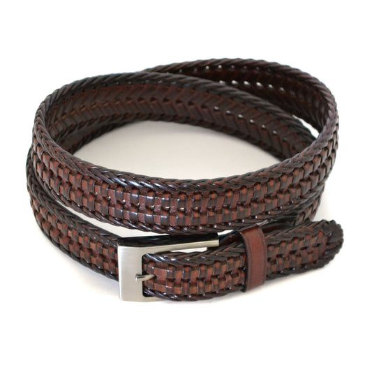 JAX - Mens Brown Genuine Leather Woven Belt - Belt N Bags