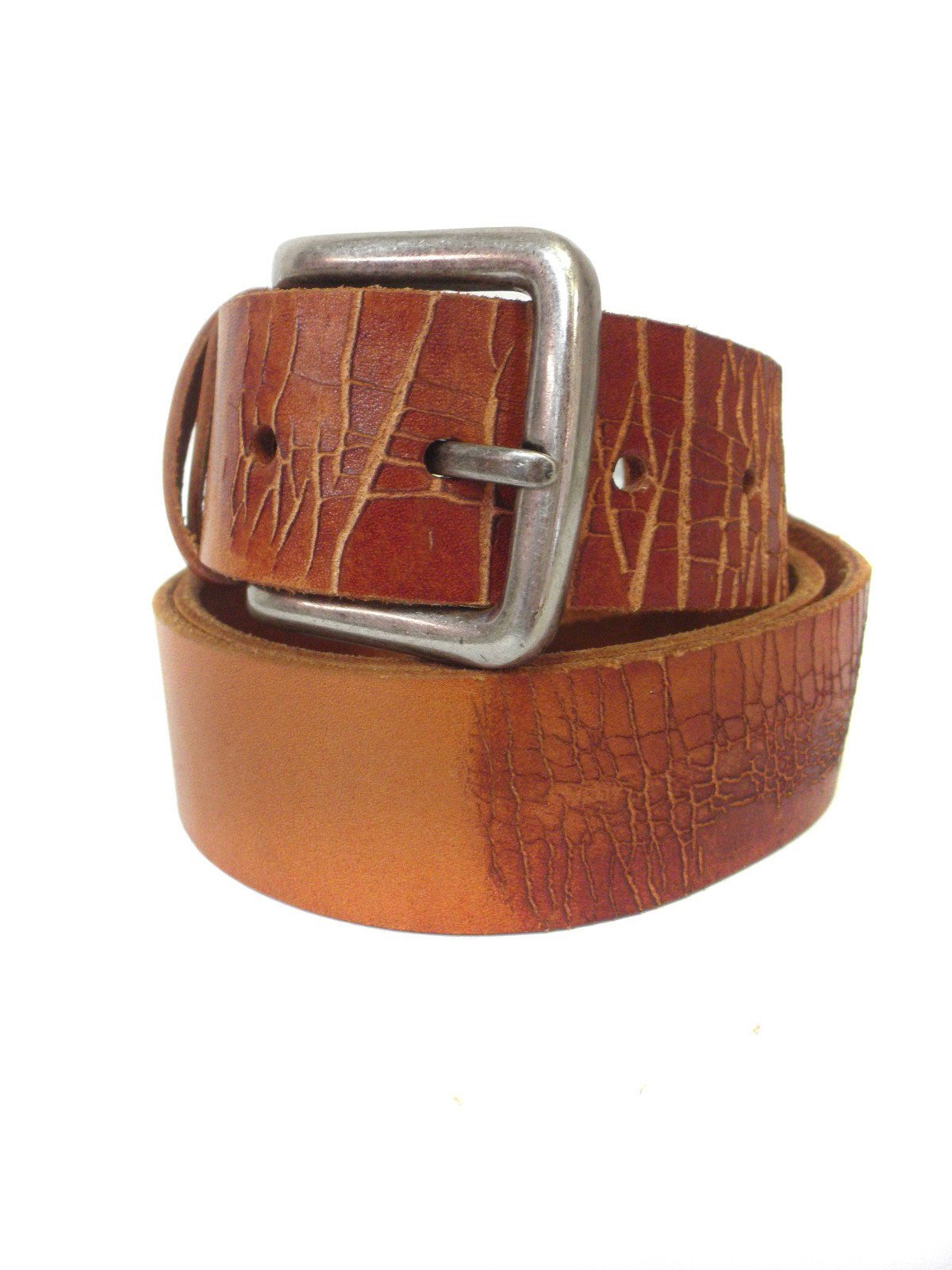 LLOYD - Mens Light Brown Leather Crackle Detail Belt with Silver Buckle - BeltNBags