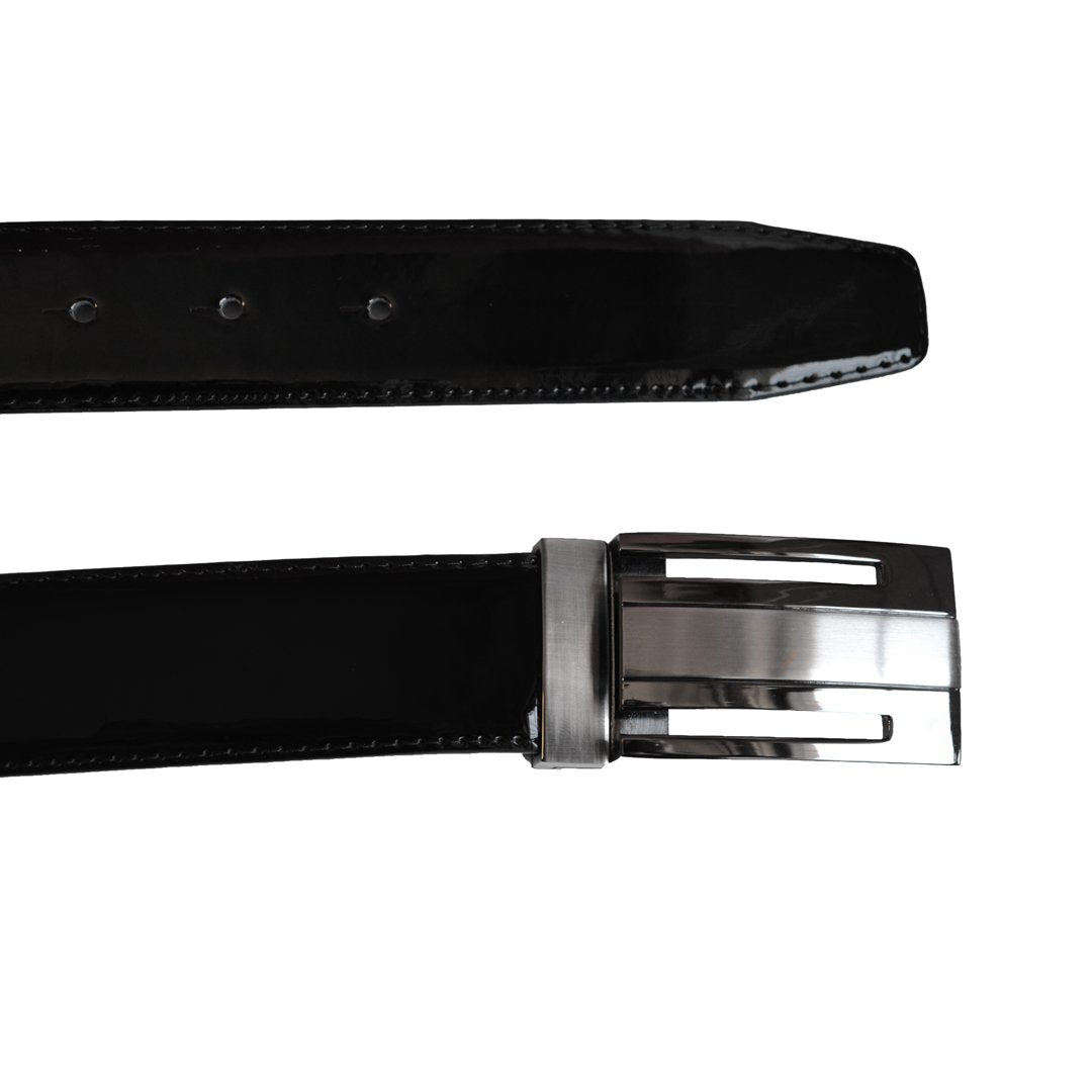 MARTIN- Men's Black Patent Genuine Leather Belt with Shield Buckle