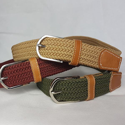OSCAR - Mens Burgundy Red Woven Cotton Elastic Belt - BeltNBags
