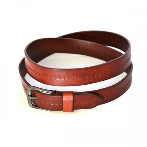PATIA - Womens Tan Embossed Flower Pattern Leather Belt - BeltNBags