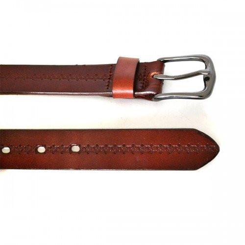 PATIA - Womens Tan Embossed Flower Pattern Leather Belt - BeltNBags