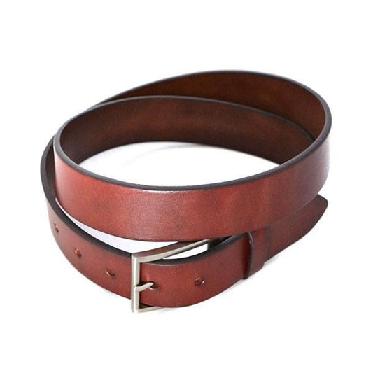 STAVROS - Mens Dark Tan Premium Leather Dress Belt - BeltNBags