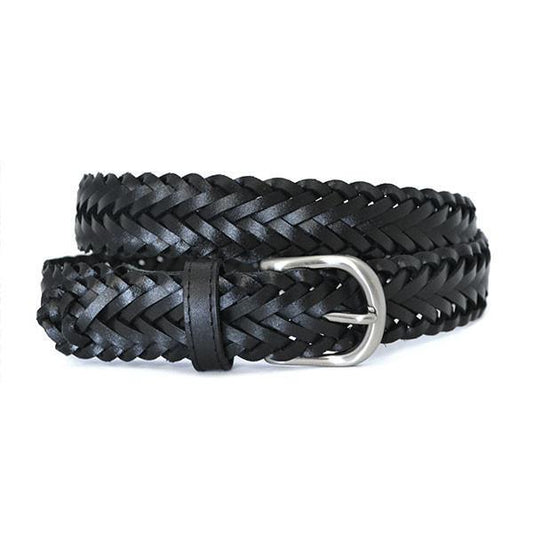 ZAREH - Womens Black Plaited Leather Belt with Silver Buckle - BeltNBags