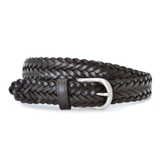 ZAREH - Womens Dark Brown Plaited Leather Belt with Silver Buckle - BeltNBags