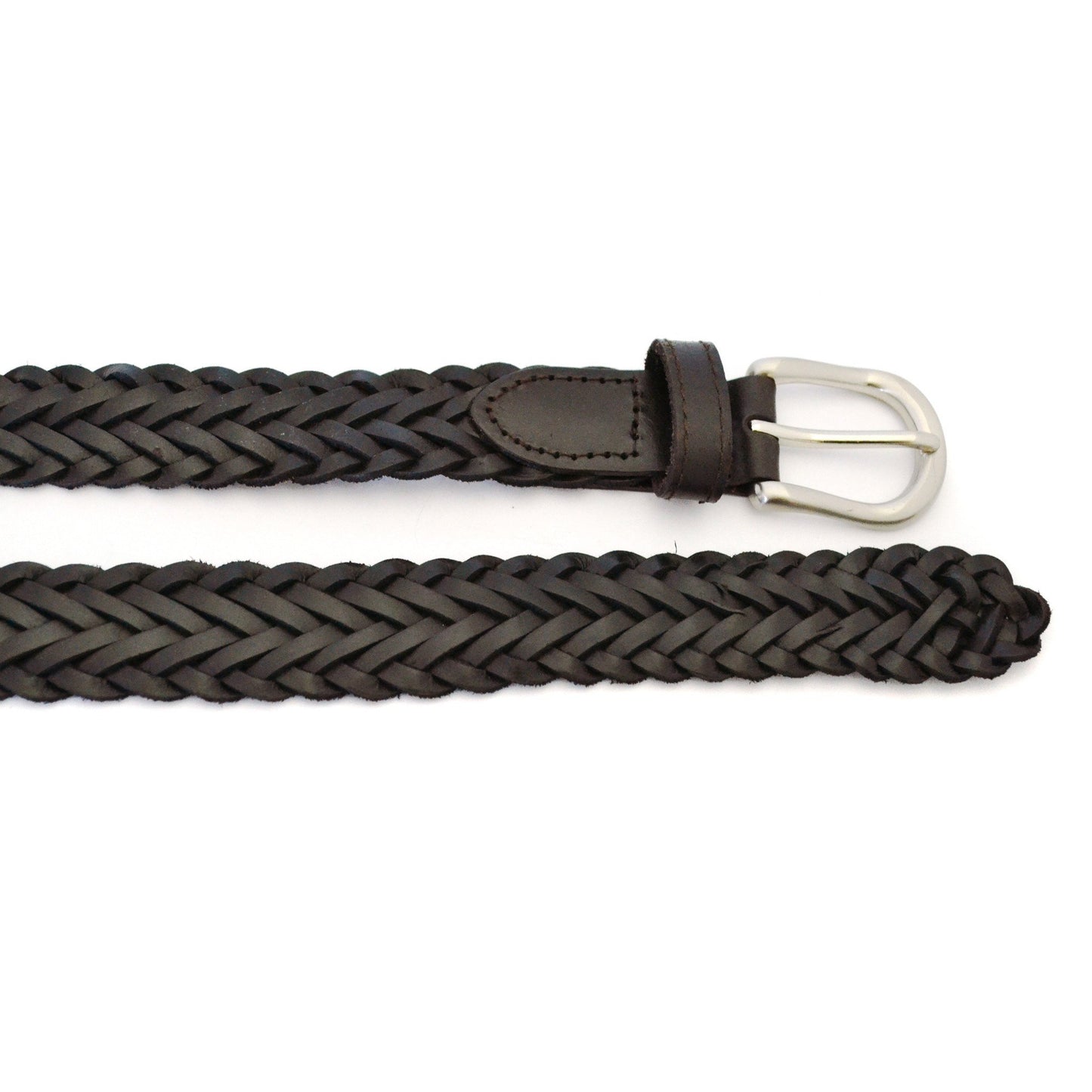 ZAREH - Womens Dark Brown Plaited Leather Belt with Silver Buckle - BeltNBags