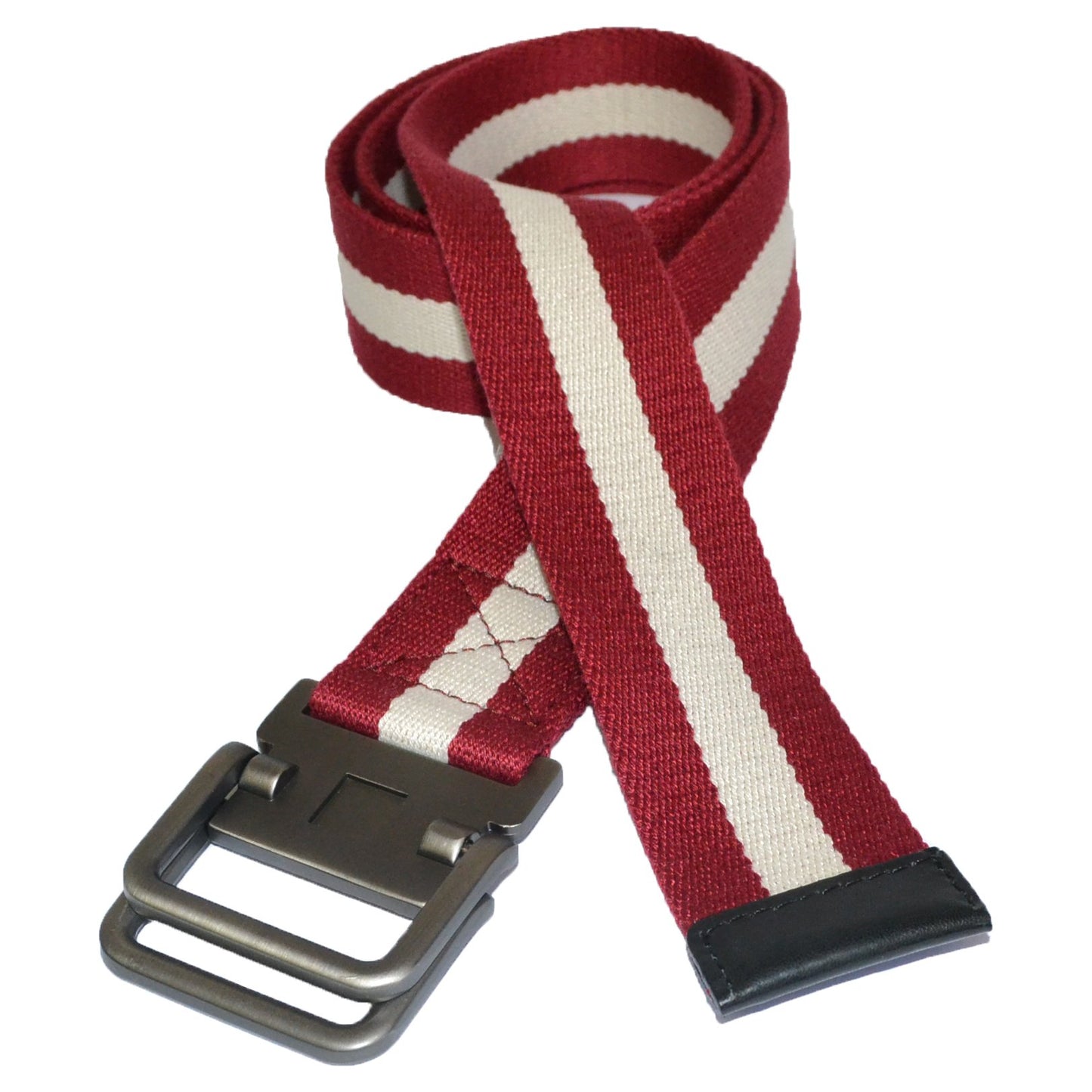 ZEUS - Mens Red and White Cotton Canvas Webbing Belt with Slide Through Buckle - BeltNBags