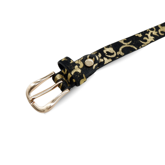 Lorna Women's Black with Gold Print Belt