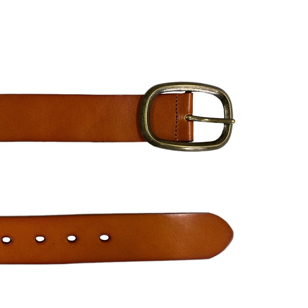 NOWRA - Women's Tan Genuine Leather Belt with Brushed Gold Buckle